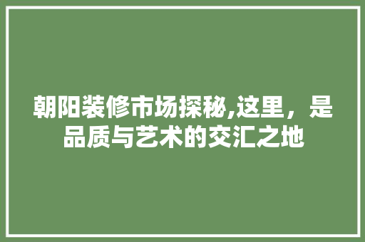 朝阳装修市场探秘,这里，是品质与艺术的交汇之地 朝阳装修市场探秘,这里，是品质与艺术的交汇之地 MI家装修攻略