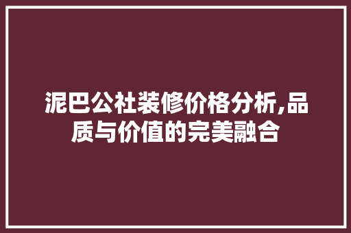泥巴公社装修价格分析,品质与价值的完美融合 泥巴公社装修价格分析,品质与价值的完美融合 MI家装修经验
