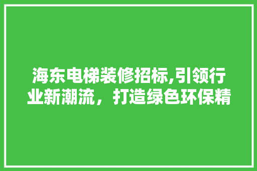 海东电梯装修招标,引领行业新潮流，打造绿色环保精品工程(青海电梯安装公司)