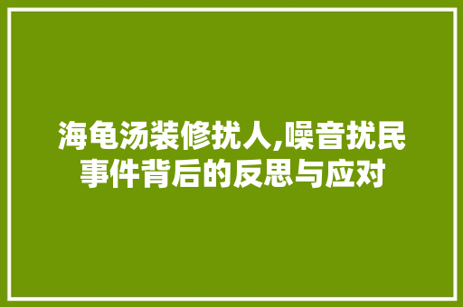 海龟汤装修扰人,噪音扰民事件背后的反思与应对 海龟汤装修扰人,噪音扰民事件背后的反思与应对 MI家公司推荐