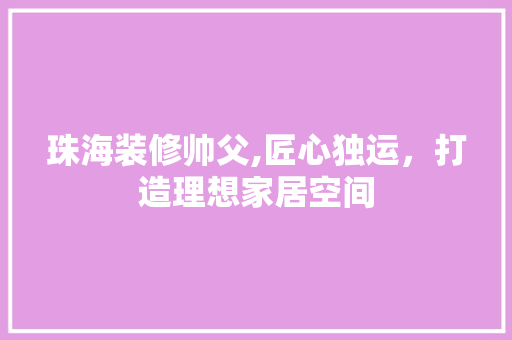 珠海装修帅父,匠心独运，打造理想家居空间 珠海装修帅父,匠心独运，打造理想家居空间 MI家设计指南