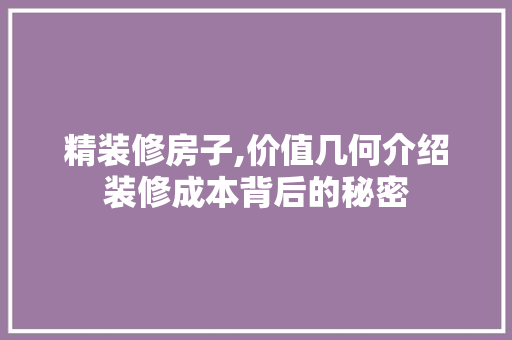 精装修房子,价值几何介绍装修成本背后的秘密 精装修房子,价值几何介绍装修成本背后的秘密 MI家装修攻略