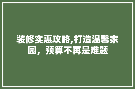 装修实惠攻略,打造温馨家园，预算不再是难题 装修实惠攻略,打造温馨家园，预算不再是难题 MI家设计指南