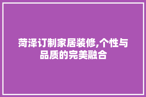 菏泽订制家居装修,个性与品质的完美融合 菏泽订制家居装修,个性与品质的完美融合 MI家设计百科