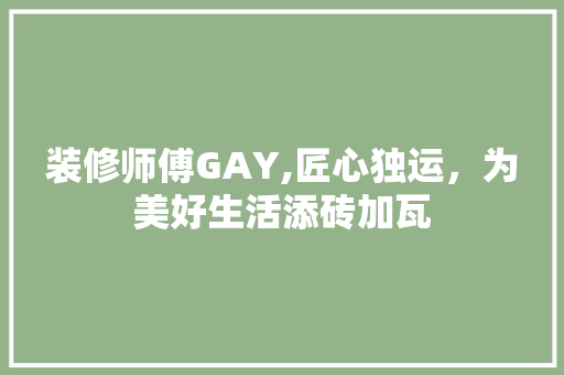 装修师傅GAY,匠心独运，为美好生活添砖加瓦(装修老师傅)