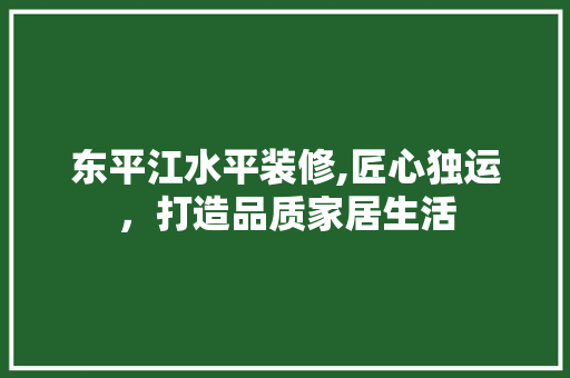 东平江水平装修,匠心独运，打造品质家居生活 东平江水平装修,匠心独运，打造品质家居生活 MI家装修经验