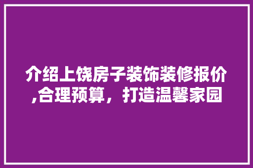 介绍上饶房子装饰装修报价,合理预算，打造温馨家园(上饶装修价格)
