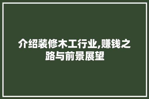 介绍装修木工行业,赚钱之路与前景展望 介绍装修木工行业,赚钱之路与前景展望 MI家装修经验