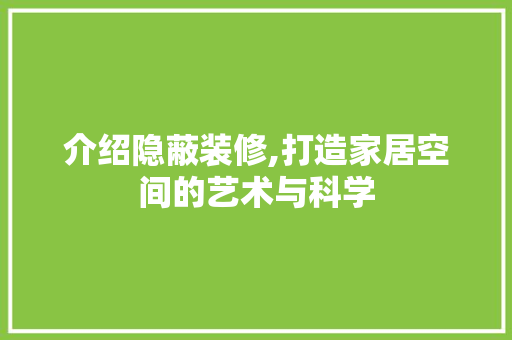 介绍隐蔽装修,打造家居空间的艺术与科学 介绍隐蔽装修,打造家居空间的艺术与科学 MI家设计指南
