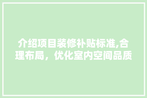介绍项目装修补贴标准,合理布局，优化室内空间品质 介绍项目装修补贴标准,合理布局，优化室内空间品质 MI家公司推荐