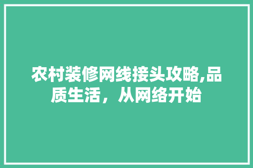 农村装修网线接头攻略,品质生活，从网络开始 农村装修网线接头攻略,品质生活，从网络开始 MI家公司推荐