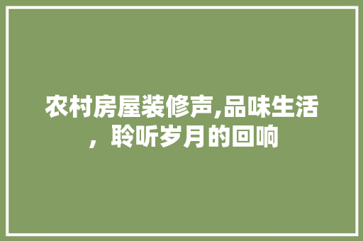 农村房屋装修声,品味生活，聆听岁月的回响 农村房屋装修声,品味生活，聆听岁月的回响 MI家设计百科