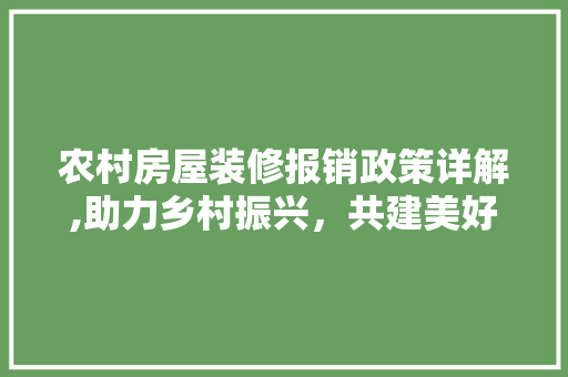 农村房屋装修报销政策详解,助力乡村振兴，共建美好家园 农村房屋装修报销政策详解,助力乡村振兴，共建美好家园 MI家公司推荐
