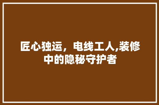 匠心独运，电线工人,装修中的隐秘守护者 匠心独运，电线工人,装修中的隐秘守护者 MI家公司推荐