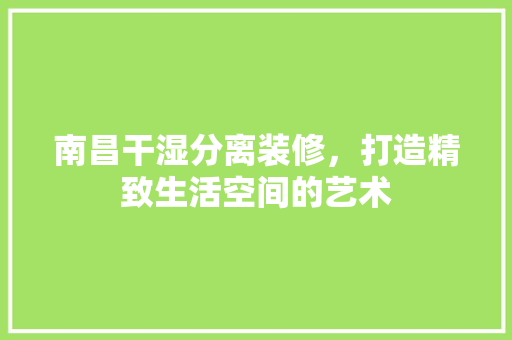 南昌干湿分离装修，打造精致生活空间的艺术 南昌干湿分离装修，打造精致生活空间的艺术 MI家装修攻略