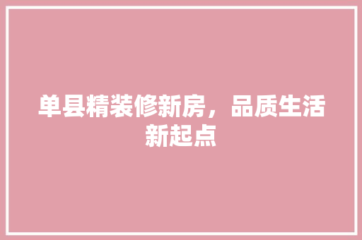 单县精装修新房，品质生活新起点 单县精装修新房，品质生活新起点 MI家装修攻略