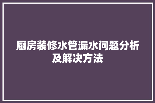 厨房装修水管漏水问题分析及解决方法 厨房装修水管漏水问题分析及解决方法 MI家装修经验