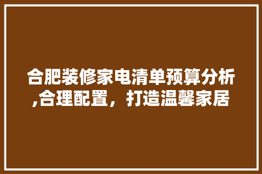 合肥装修家电清单预算分析,合理配置，打造温馨家居(合肥家装报价单明细表)
