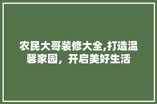 农民大哥装修大全,打造温馨家园，开启美好生活 农民大哥装修大全,打造温馨家园，开启美好生活 MI家设计百科