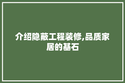 介绍隐蔽工程装修,品质家居的基石 介绍隐蔽工程装修,品质家居的基石 MI家设计百科