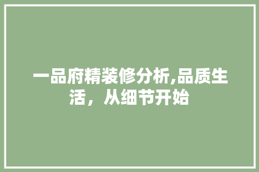 一品府精装修分析,品质生活，从细节开始