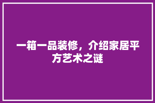 一箱一品装修，介绍家居平方艺术之谜 一箱一品装修，介绍家居平方艺术之谜 MI家装修攻略