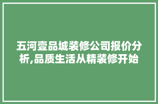 五河壹品城装修公司报价分析,品质生活从精装修开始