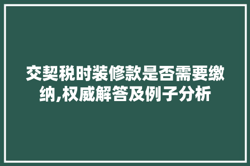 交契税时装修款是否需要缴纳,权威解答及例子分析