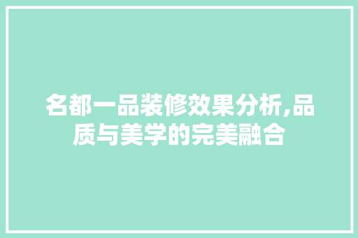 名都一品装修效果分析,品质与美学的完美融合