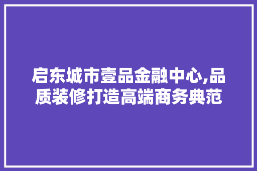 启东城市壹品金融中心,品质装修打造高端商务典范(启东城市壹品房价)