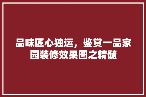 品味匠心独运，鉴赏一品家园装修效果图之精髓