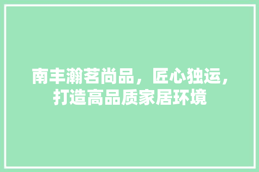 南丰瀚茗尚品，匠心独运，打造高品质家居环境