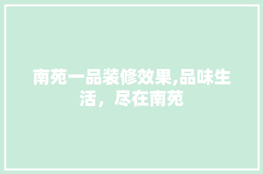 南苑一品装修效果,品味生活，尽在南苑(南苑一品房价)
