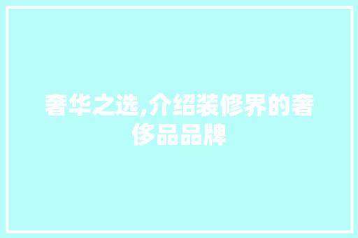 奢华之选,介绍装修界的奢侈品品牌