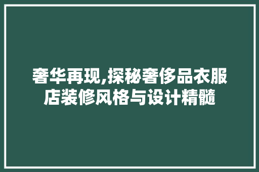奢华再现,探秘奢侈品衣服店装修风格与设计精髓