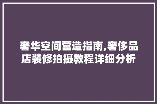 奢华空间营造指南,奢侈品店装修拍摄教程详细分析