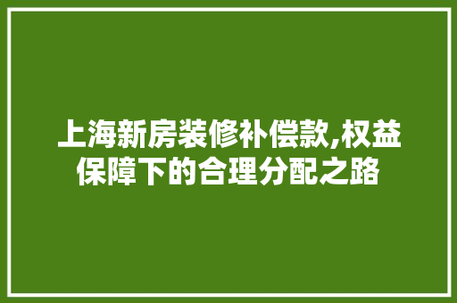 上海新房装修补偿款,权益保障下的合理分配之路