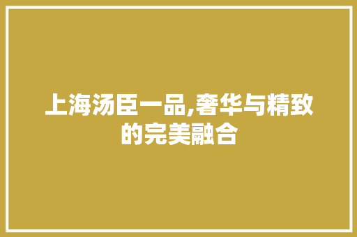 上海汤臣一品,奢华与精致的完美融合