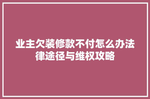 业主欠装修款不付怎么办法律途径与维权攻略