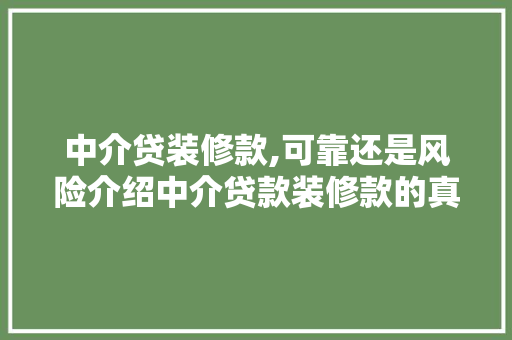 中介贷装修款,可靠还是风险介绍中介贷款装修款的真相 中介贷装修款,可靠还是风险介绍中介贷款装修款的真相 MI家设计指南