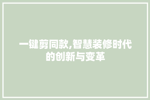 一键剪同款,智慧装修时代的创新与变革