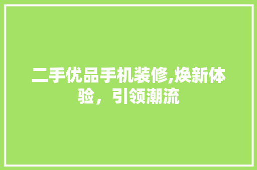 二手优品手机装修,焕新体验，引领潮流(二手优品手机怎么样)