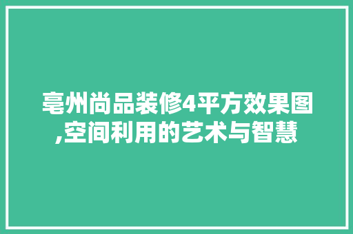 亳州尚品装修4平方效果图,空间利用的艺术与智慧 亳州尚品装修4平方效果图,空间利用的艺术与智慧 MI家装修攻略