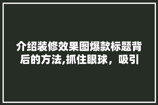 介绍装修效果图爆款标题背后的方法,抓住眼球，吸引顾客