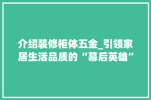 介绍装修柜体五金_引领家居生活品质的“幕后英雄”