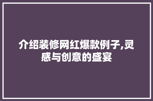 介绍装修网红爆款例子,灵感与创意的盛宴