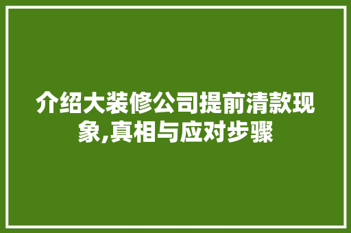 介绍大装修公司提前清款现象,真相与应对步骤