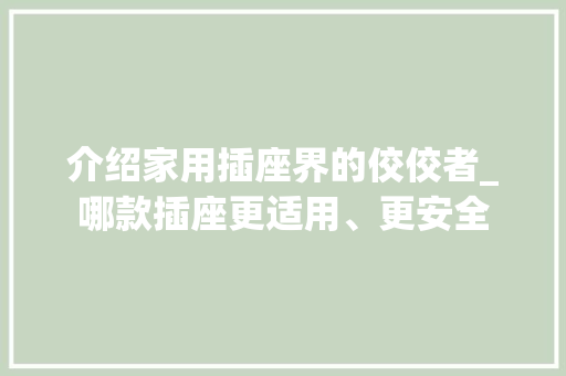 介绍家用插座界的佼佼者_哪款插座更适用、更安全