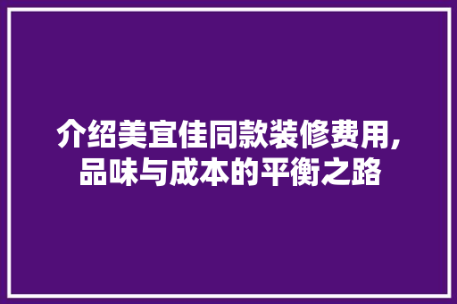 介绍美宜佳同款装修费用,品味与成本的平衡之路