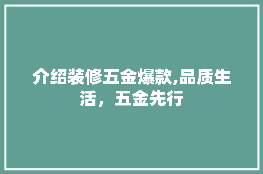 介绍装修五金爆款,品质生活，五金先行